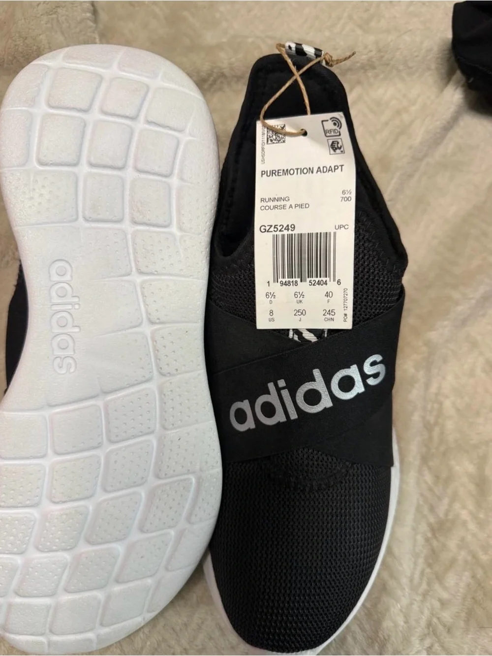 adidas womens Black Slip-On Athletic Shoes with Zebra Tab NWT never worn